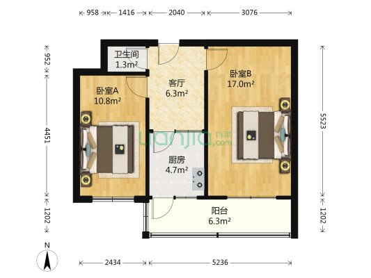 蔬菜公司宿舍 2室1厅1卫 91平方