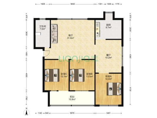 实圆小区 3室2厅1卫 127平方