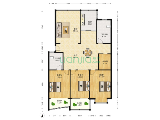泰华新村 3室2厅2卫 169平方