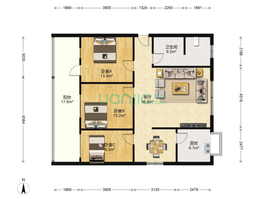 建华小区 3室1厅1卫 127平方