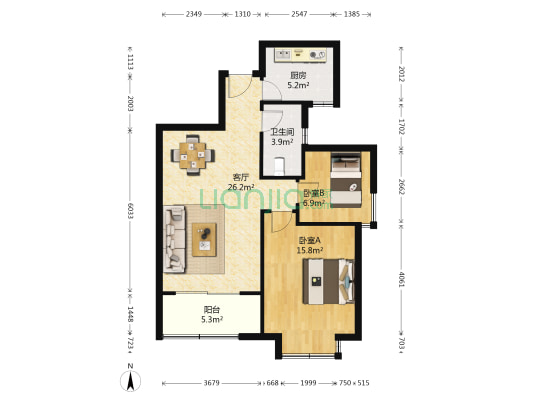 凯德都会新峰 2室1厅1卫 87平方