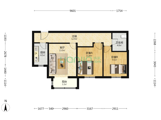 顶秀金颐家园 2室1厅1卫 90平方