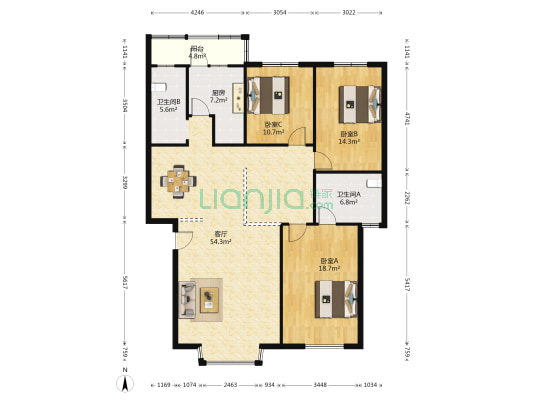 东华苑 3室1厅2卫 140平方