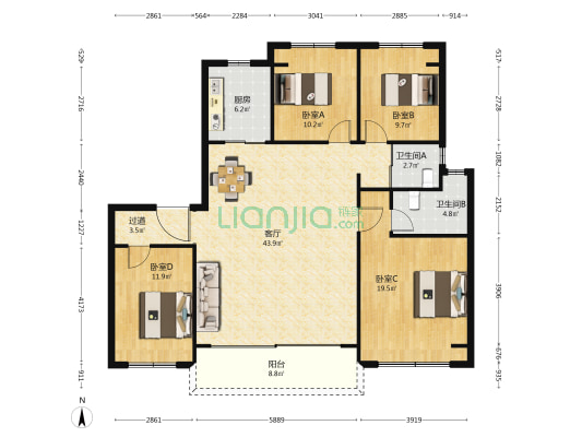 碧桂园天宸 4室1厅2卫 143平方