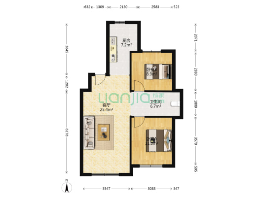 金色橄榄城三期-中邑华章 2室1厅1卫 89平方