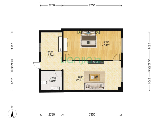 大成高级公寓 1室1厅1卫 103平方