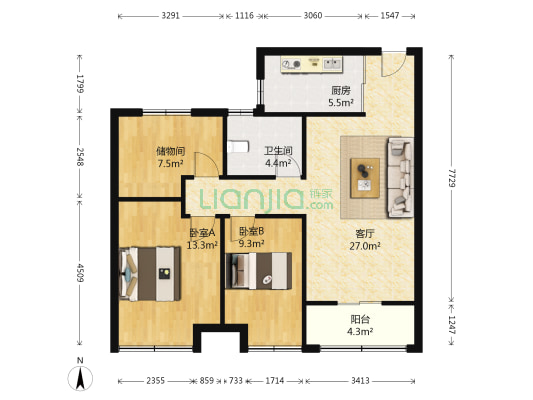 融科梧桐里 2室1厅1卫 89平方