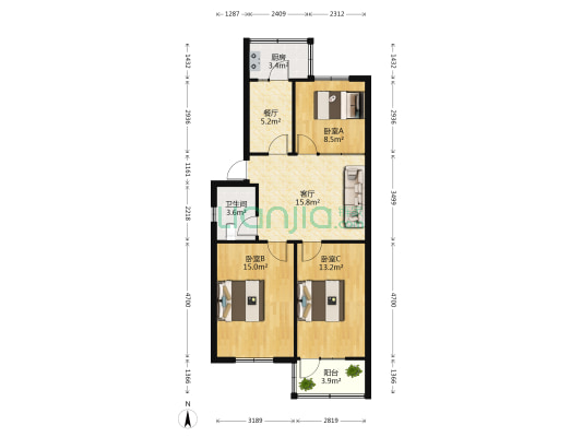 矿务局家属院 3室2厅1卫 75平方