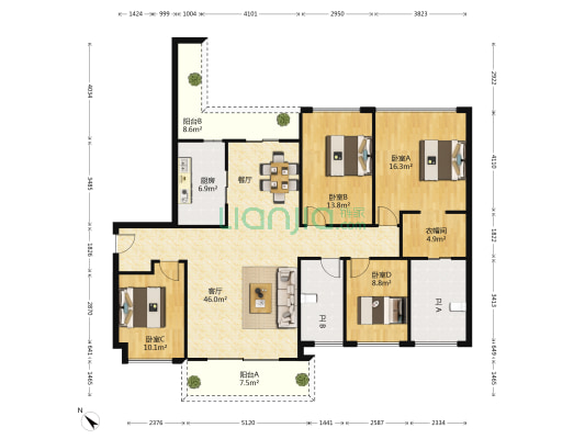 中信红树湾南区 4室1厅2卫 142平方
