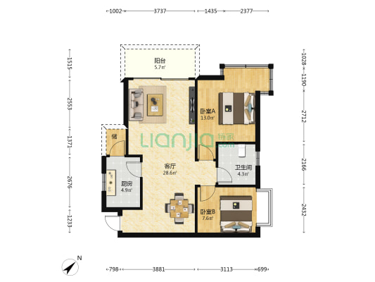 阳光翠园 2室1厅1卫 86平方