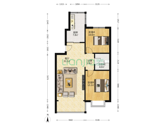 新乐花园 2室1厅1卫 87平方