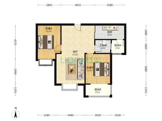 精装修，集中供暖，保利物业配套齐全-户型图