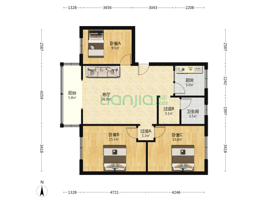 玉带街12号 3室1厅1卫 99平方