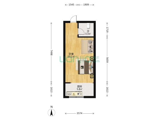 顺枫公寓 1室0厅1卫 45平方