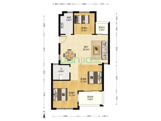 瑞馨苑 3室1厅1卫 101平方