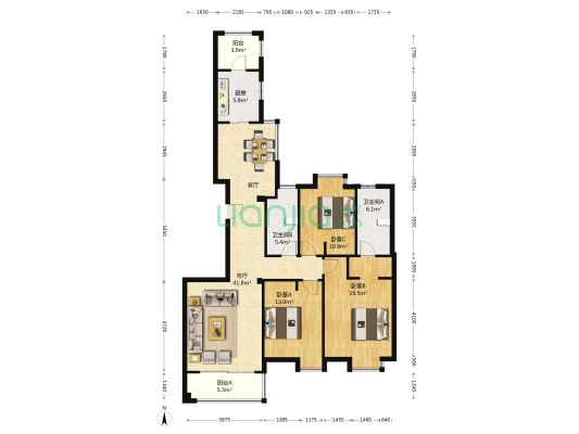 国贸新天地 3室1厅2卫 140平方