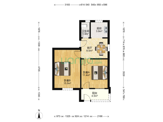 淮海工贸学校职工宿舍区 2室1厅1卫 57平方