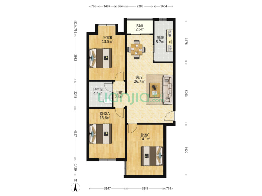 文曲星苑 3室1厅1卫 106平方