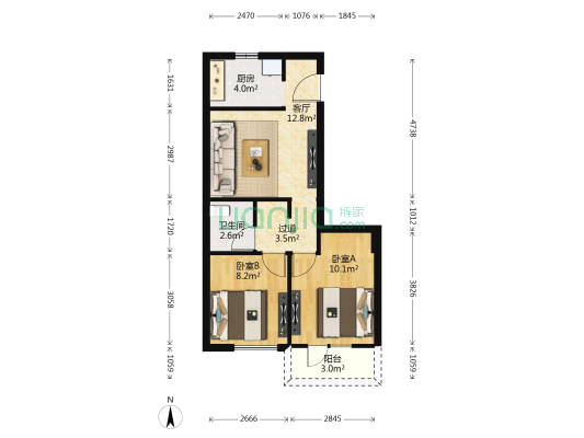 宏缘50号公馆 2室1厅1卫 61平方
