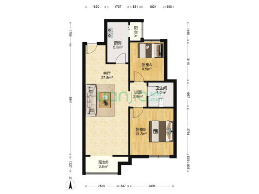 龙发龙泊湾 2室1厅1卫 90平方
