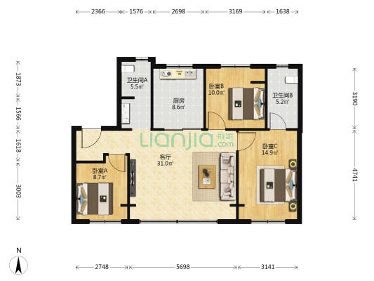 华润置地未来之城 3室1厅2卫 105平方
