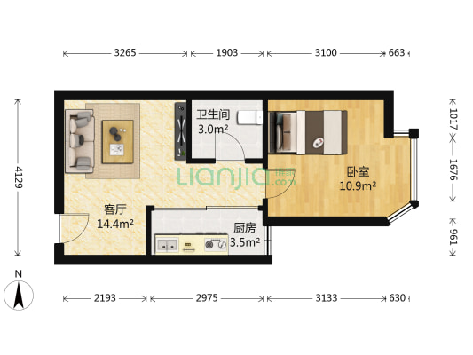 星瀚大厦 1室1厅1卫 44平方