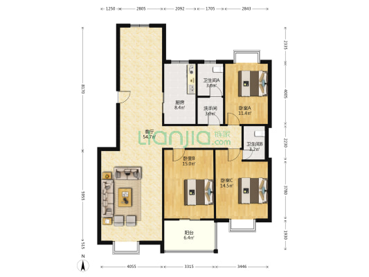 金湾名庭 3室1厅3卫 146平方