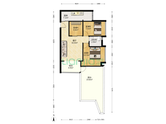 金色年华家园 3室1厅1卫 68平方