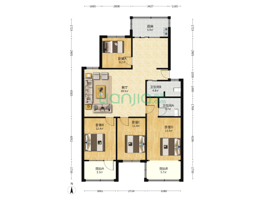 法苑新村 4室1厅2卫 133平方