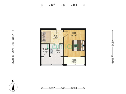 新民二巷1号 1室1厅1卫 43平方