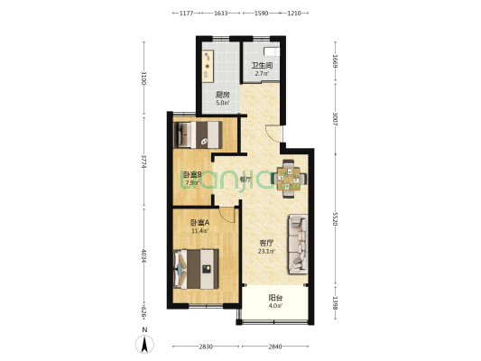保德路1213弄 2室1厅1卫 66平方