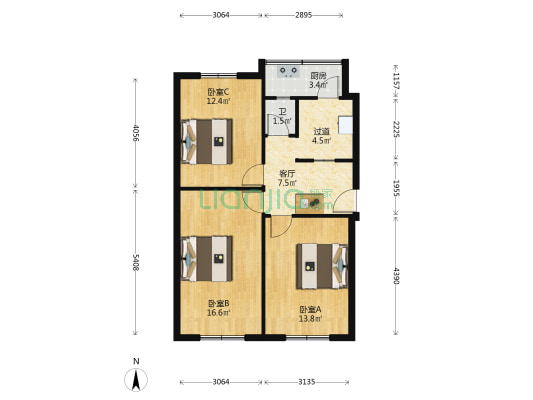 电信宿舍 3室1厅1卫 74平方