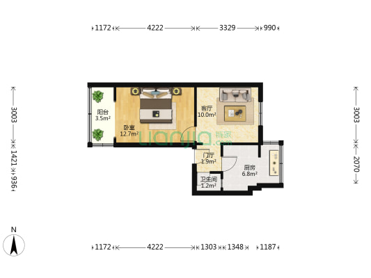 三槐树路93号 1室1厅1卫 46平方