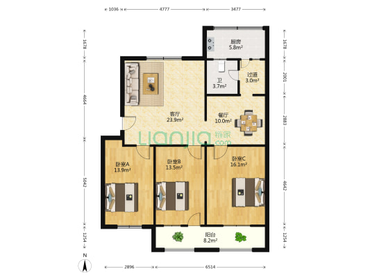 丁庄乡南关村 3室2厅1卫 116平方