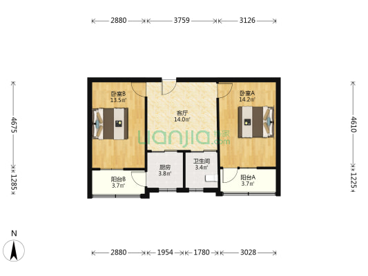 华丰小区 2室1厅 南-户型图