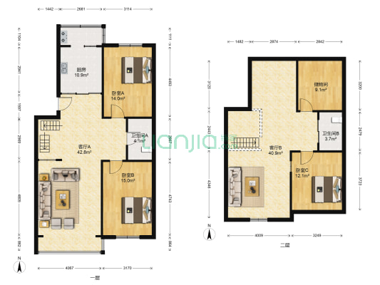 岐山馨园 3室2厅2卫 106平方
