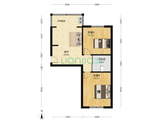 揽军路 2室1厅1卫 64平方