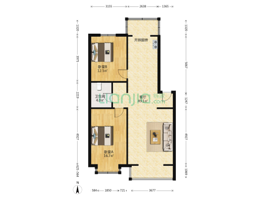 龙逸花园二期 2室1厅1卫 101平方