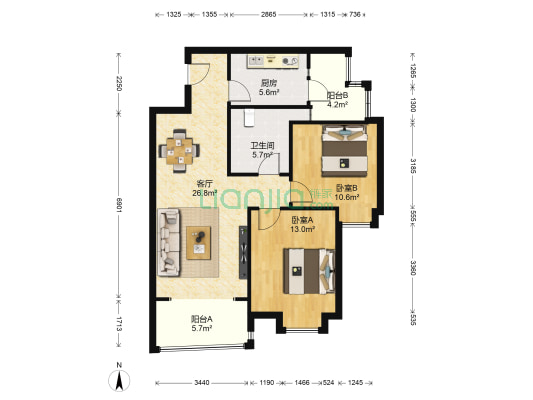 七彩花都B区二期 2室1厅1卫 83平方