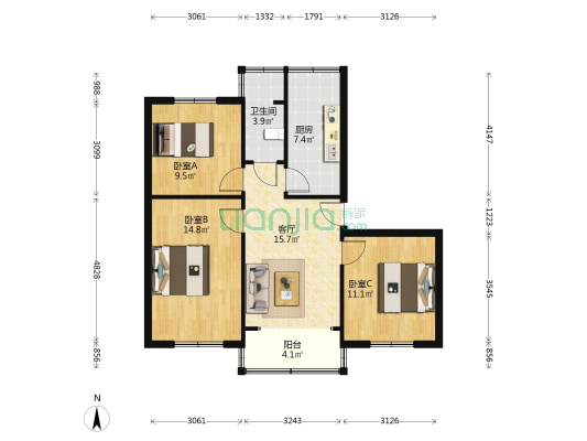 桐柏路228号 3室1厅1卫 79平方