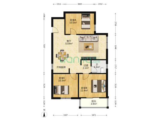 南湖康泰花园 3室1厅1卫 98平方