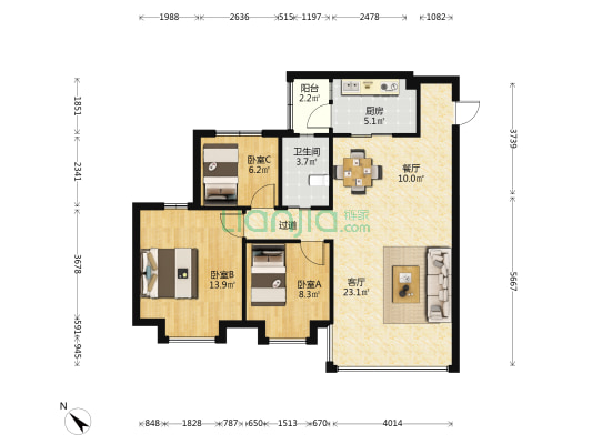 丽香苑 3室2厅1卫 82平方