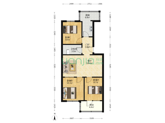 计生委宿舍 3室1厅1卫 78平方