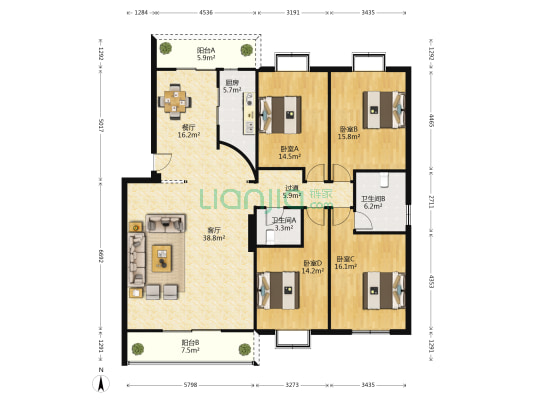 大唐世家八期 4室2厅2卫 168平方