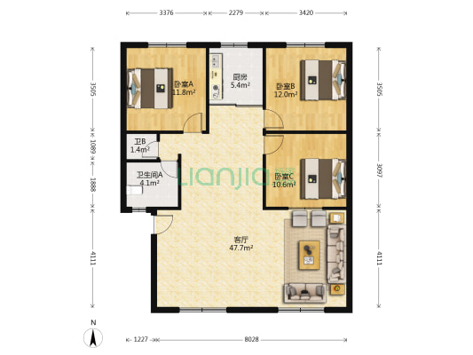 民心巷9号 3室1厅2卫 110平方