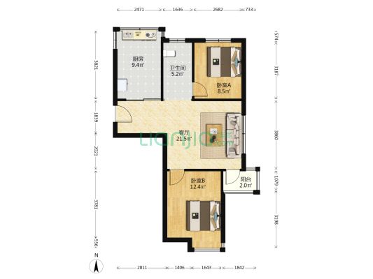 裕景家园 2室1厅1卫 80平方
