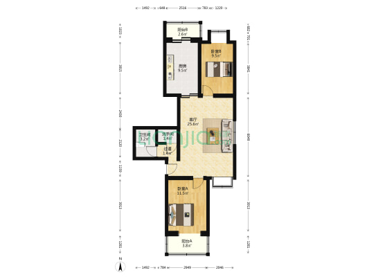 上营北区 2室1厅2卫 92平方