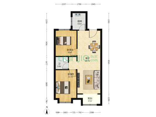 安联生态城凯旋府 2室1厅1卫 93平方