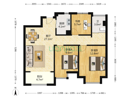 景瑞上府 3室1厅1卫 89平方