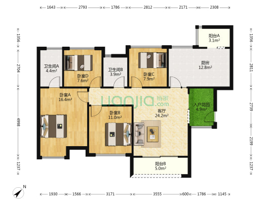 锦汇城B区 4室1厅2卫 114平方